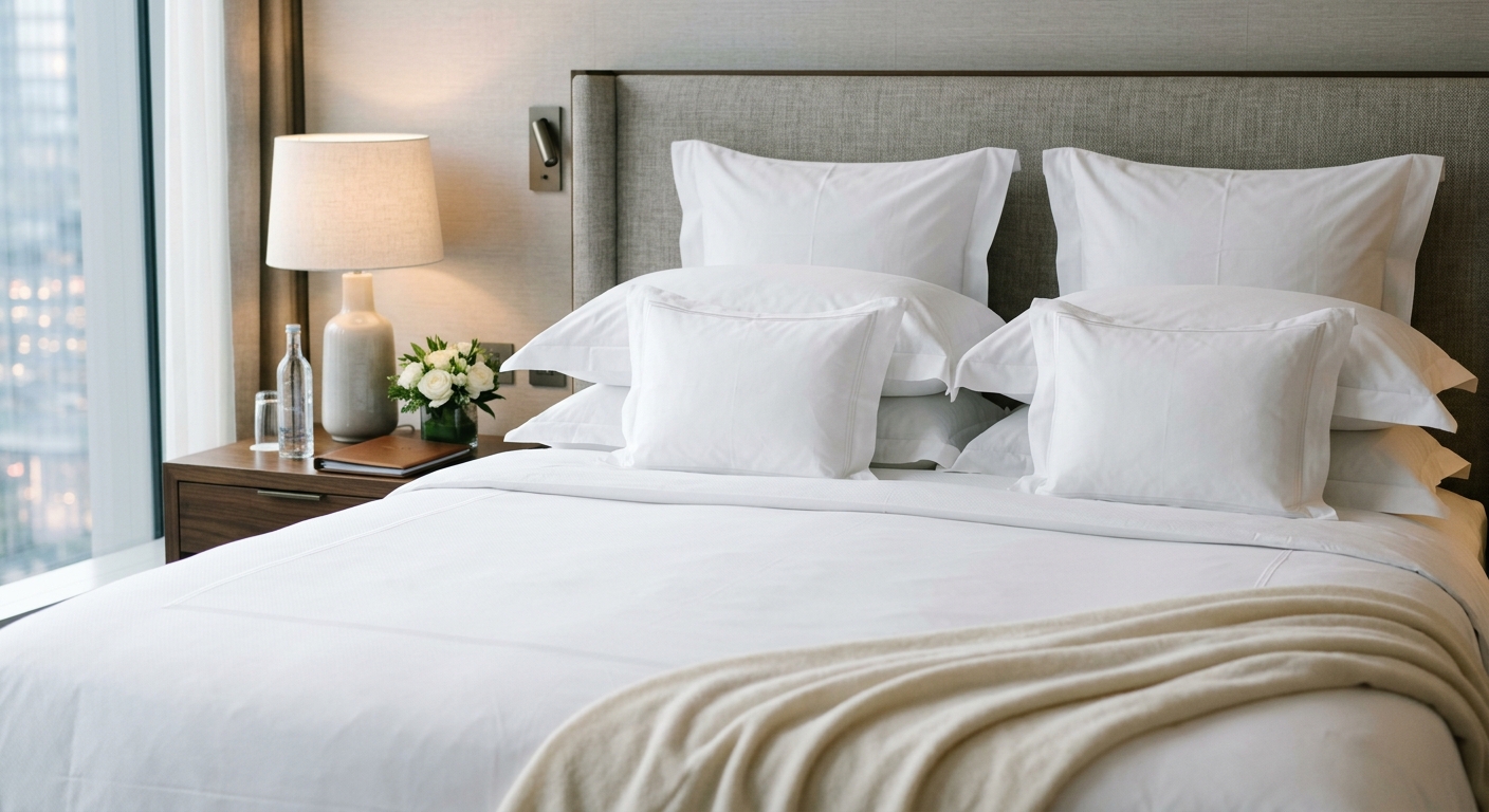 Airbnb bedroom turnover & hotel bed dressing — before and after — after