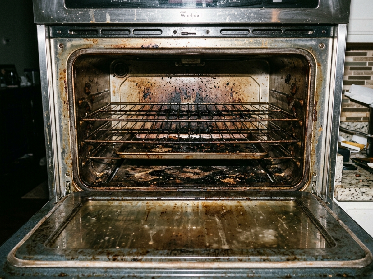 Oven deep clean & carbon scrape — before and after — before