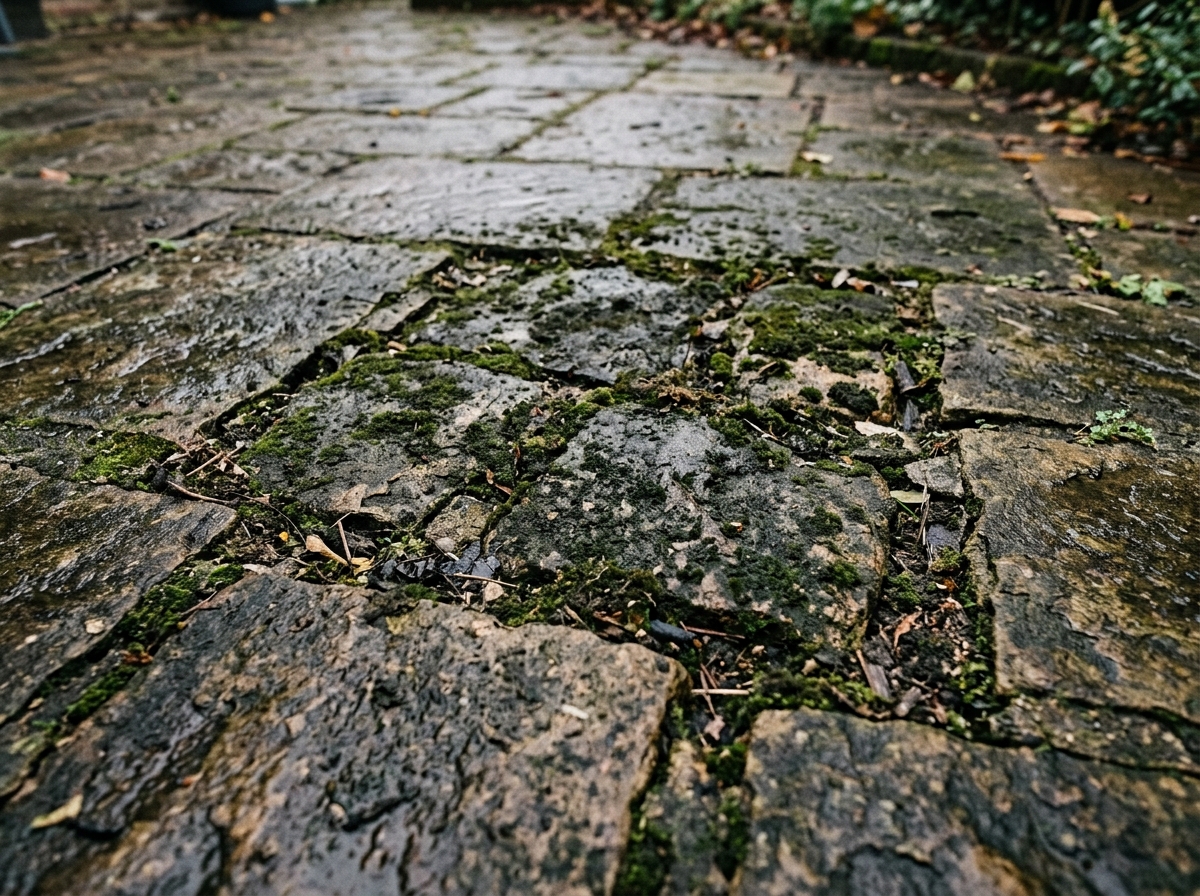 Outdoor patio pressure jet wash — before and after — before
